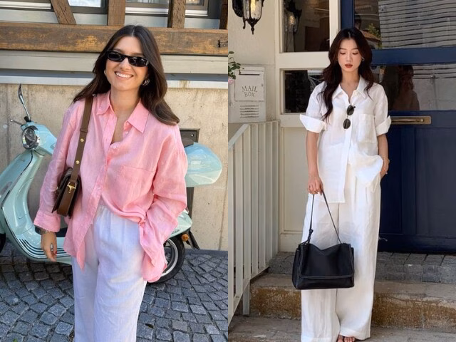 Áo sơ mi linen giúp outfit mùa hè trông thanh lịch và có gu hơn rõ rệt.
