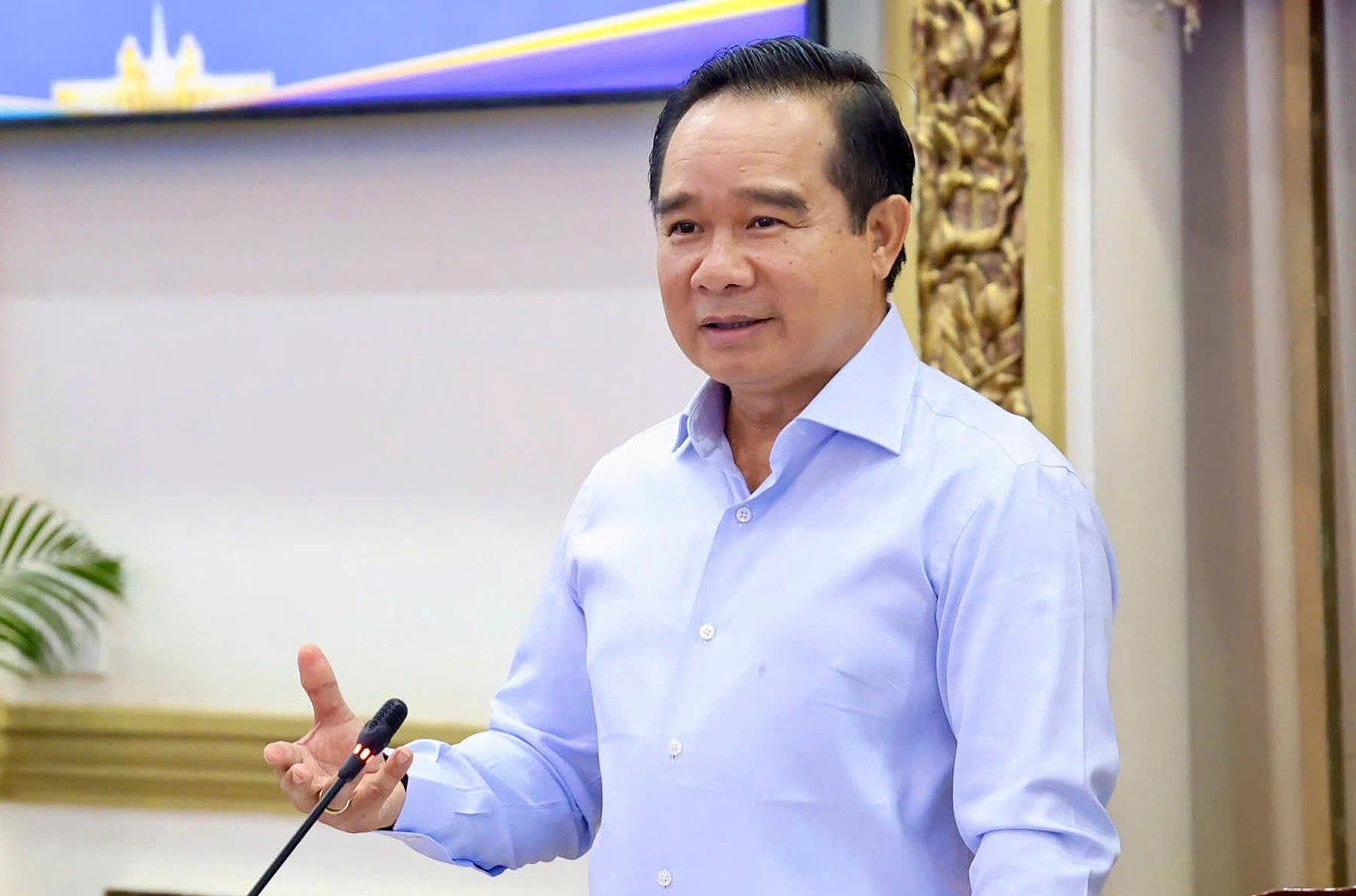 Chủ tịch UBND TP HCM Nguyễn Văn Được chủ trì hội thảo góp ý Luật Đô thị đặc biệt, sáng 27/5. Ảnh: An Phương