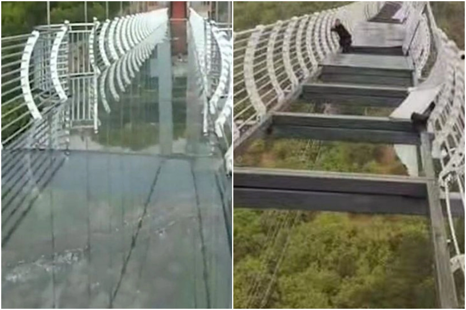 Hình ảnh gây sốc về sự cố cầu kính tại Cát Lâm khiến nhiều du khách bị sang chấn tâm lý (Ảnh: Straits Times).