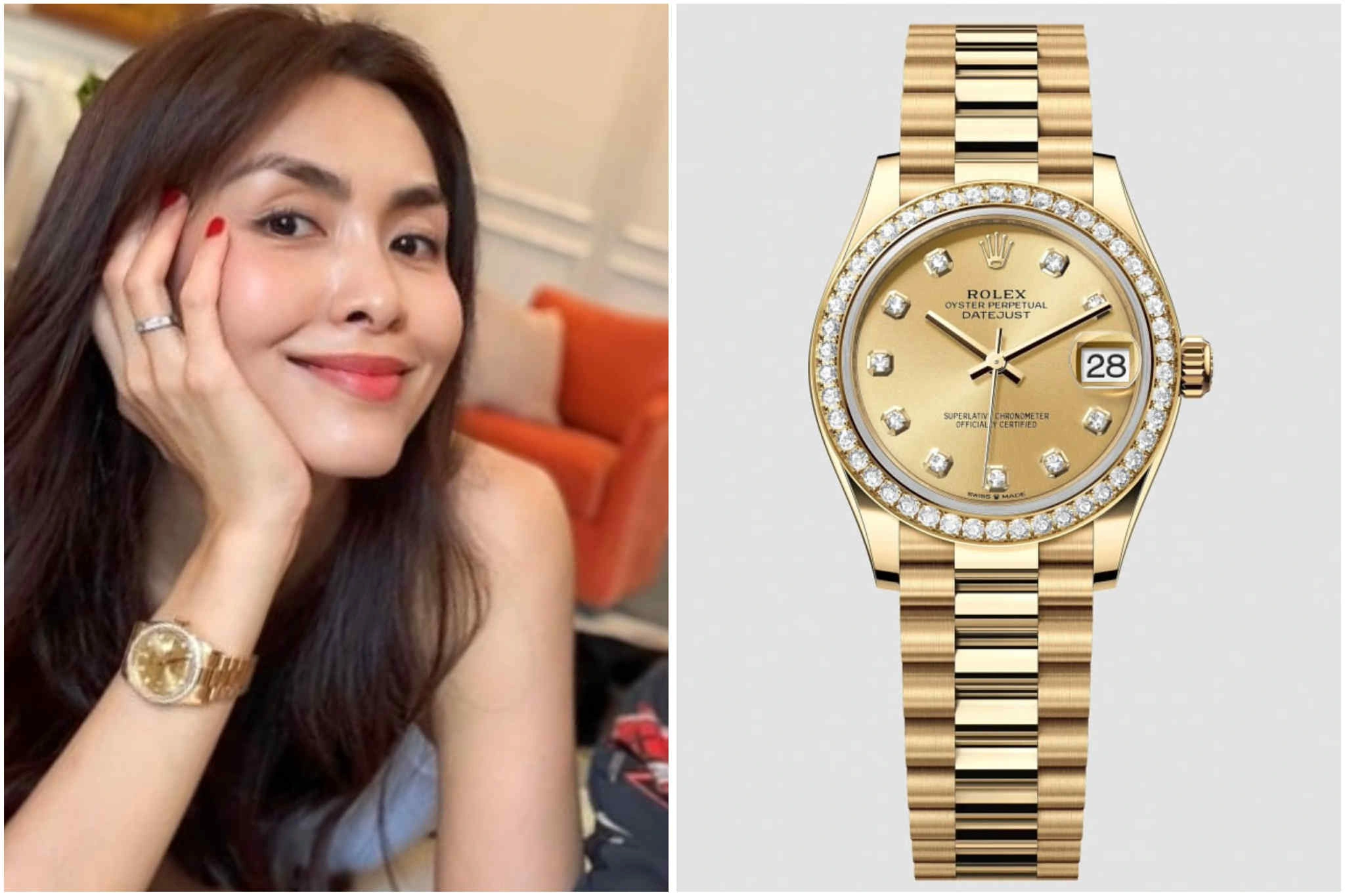 Bên cạnh Patek Philippe, Tăng Thanh Hà còn sở hữu Rolex Datejust vàng 18K đầy quyền lực (Ảnh: Rolex).